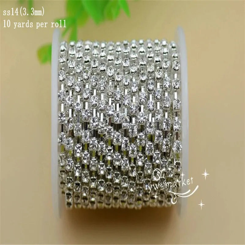 Crystal Rhinestone Chain  Silver Trim Costume Bridal Sewing 10 yards ss6 ss8 ss16 ss14 garment crafts