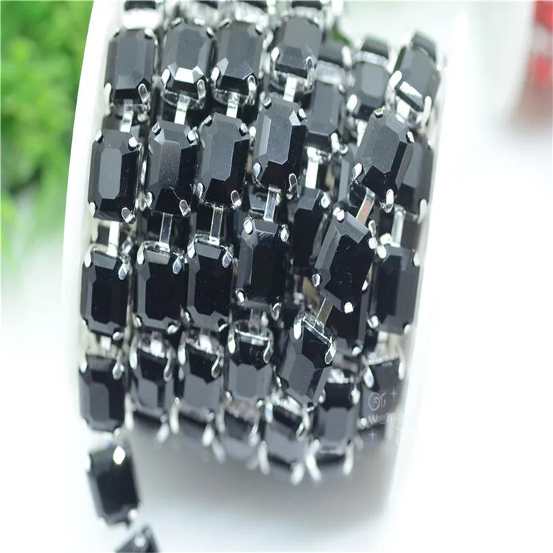 8x10mm Crystal Rhinestones Rectangle Chain Linked Silver Sew on Quite Personality cuentas ring