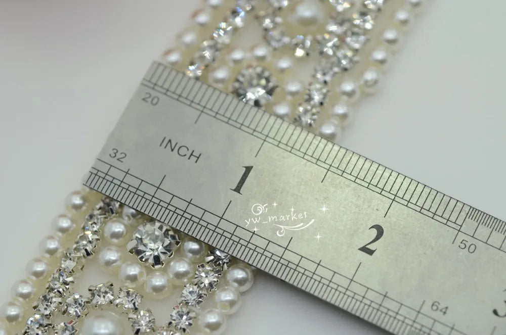 1 Yard Pearls crystal rhinestone beaded trim applique Iron On bridal Sewing A103