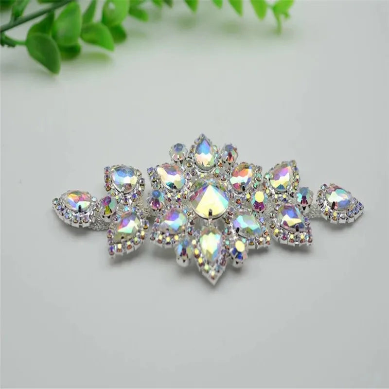 Rhinestones Applique Sew On wedding dress Decoration Crystal ab silver shiny trim for hat shoes clothes