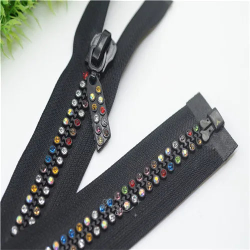 zipper 60cm 2-row A grade AB Rhinestone silver /golden/black base Dress Colthes Sewing 2 pcs