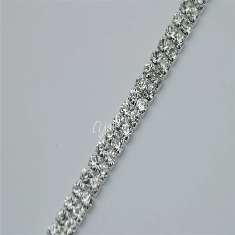 2row chains with rhinestones  Costume Dress sew on Silver Golden crafts supplies 1 Yard