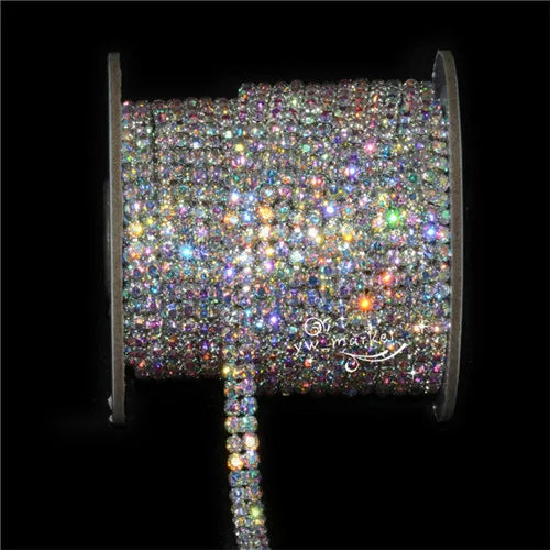 2 row 3 row 4 row 6 row crystal AB rhinestone trim close silver chain wedding decoration  sewing accessories 1 yard