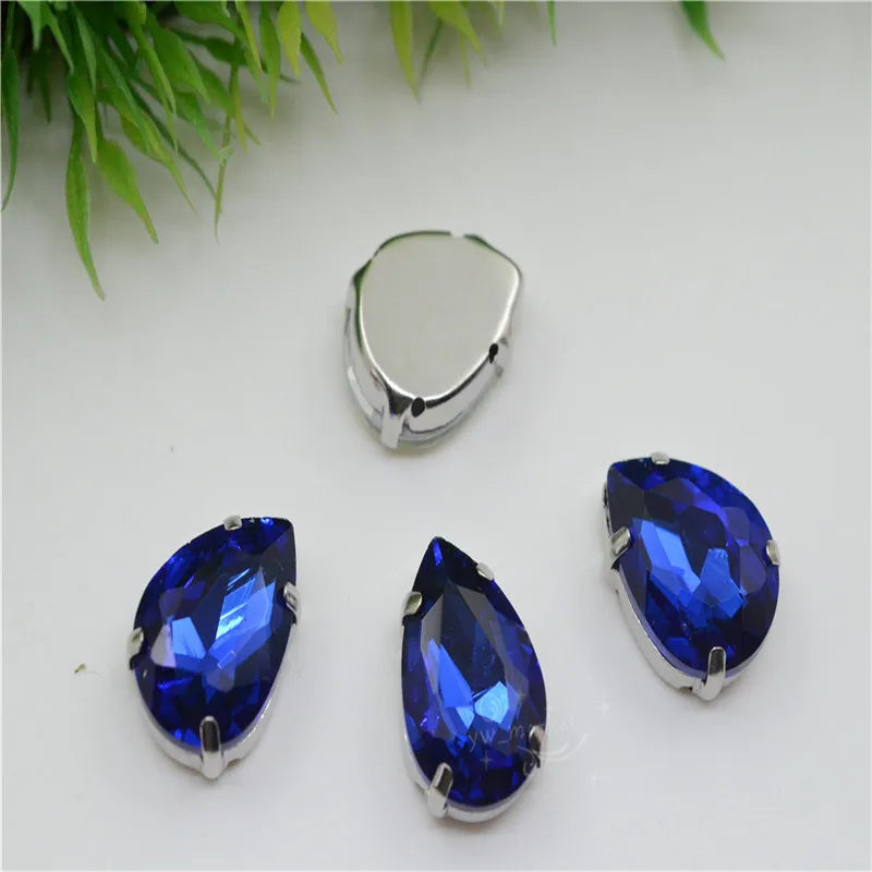 Rhinestones teardrop Stones silver claw setting for jewels soldering Sew on Glass Crystal Stones Diy Garment Clothes Shoes