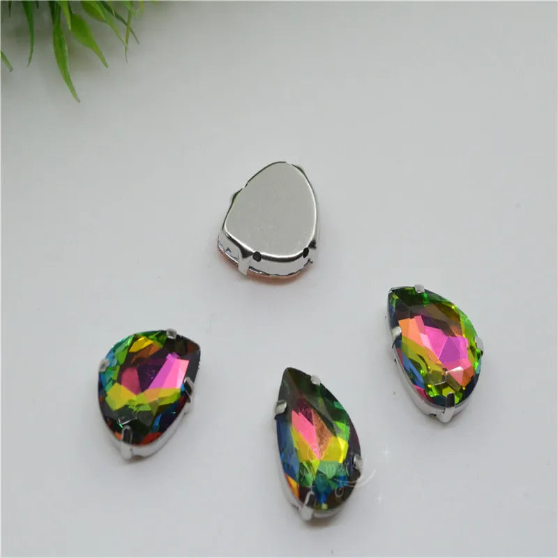 Rhinestones teardrop Stones silver claw setting for jewels soldering Sew on Glass Crystal Stones Diy Garment Clothes Shoes