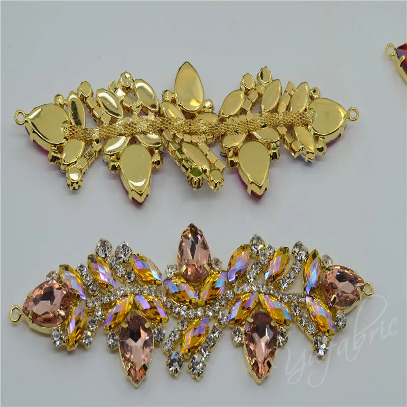 Sewing Color Crystal AB Rhinestone Applique Strass Trims Gold Base Bikini Crafts Dress Sew on (K9038)