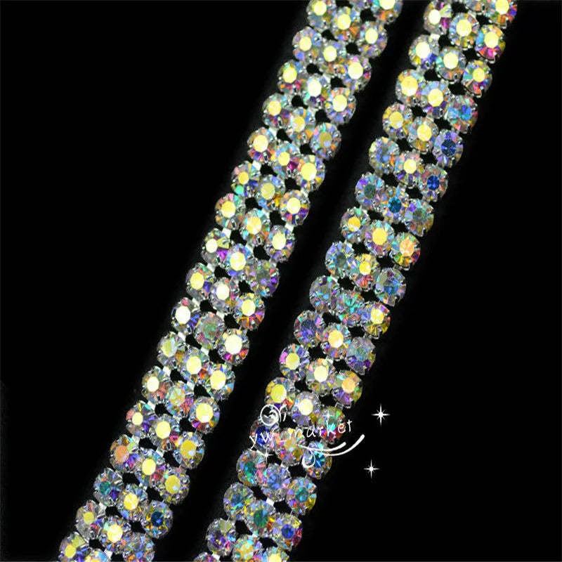 2 row 3 row 4 row 6 row crystal AB rhinestone trim close silver chain wedding decoration  sewing accessories 1 yard