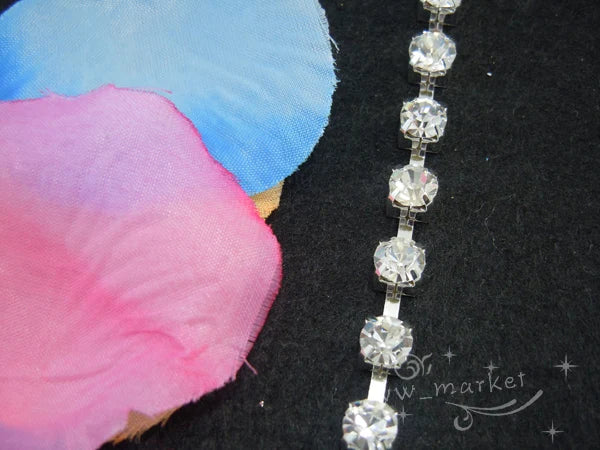 SS28 6mm Crystal Clear Rhinestone Chain Trim Silver  sew on 10 yard