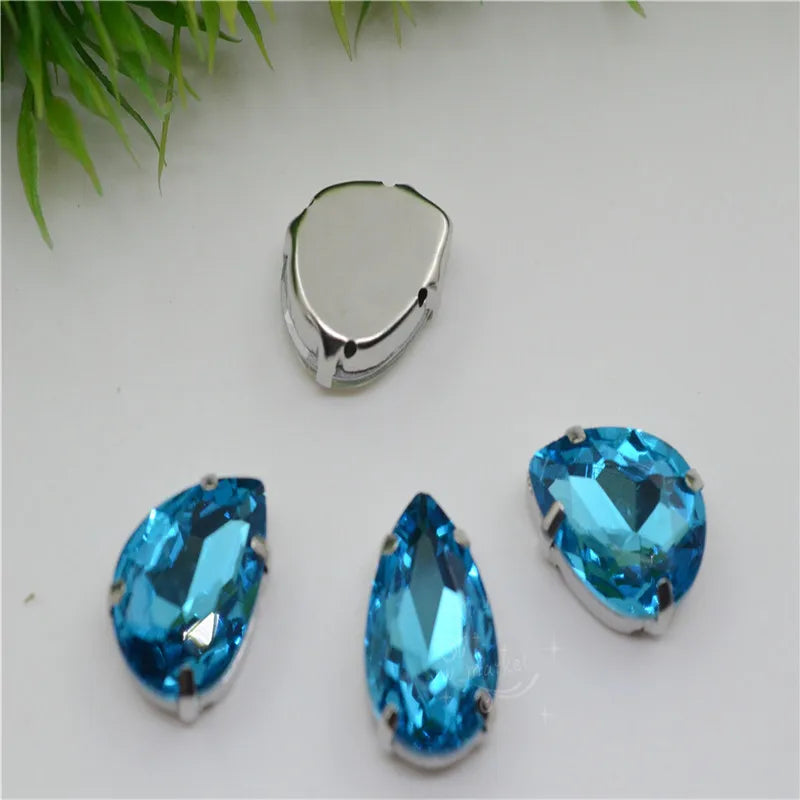 Rhinestones teardrop Stones silver claw setting for jewels soldering Sew on Glass Crystal Stones Diy Garment Clothes Shoes