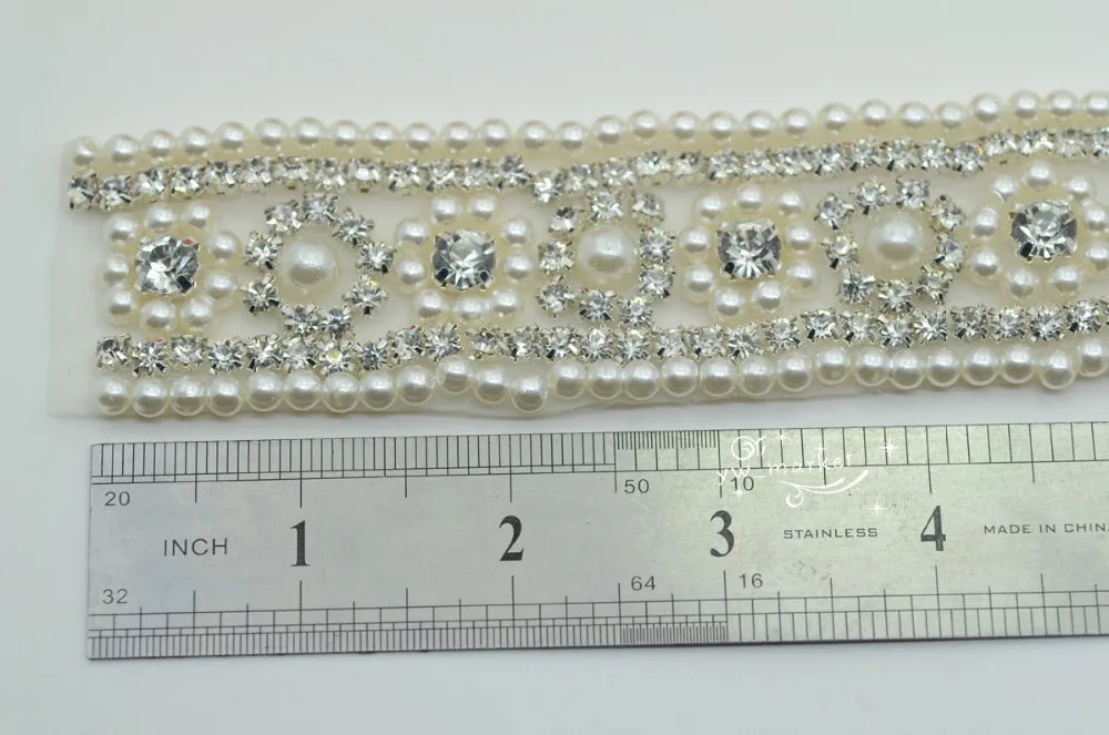 1 Yard Pearls crystal rhinestone beaded trim applique Iron On bridal Sewing A103