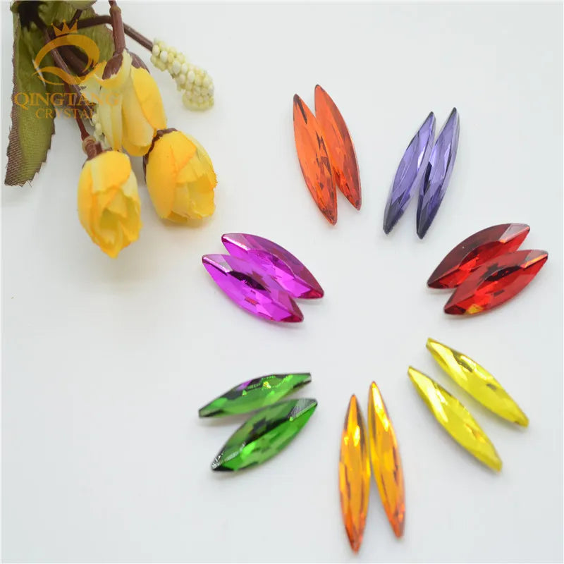 Navette Glass Crystal  Pointback Color Rhinestone Strass Stones clothing crafts Jewelry  Making 10mmX35mm 10mmx48mm 30pcs