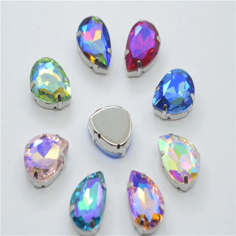 Rhinestones teardrop Stones silver claw setting for jewels soldering Sew on Glass Crystal Stones Diy Garment Clothes Shoes