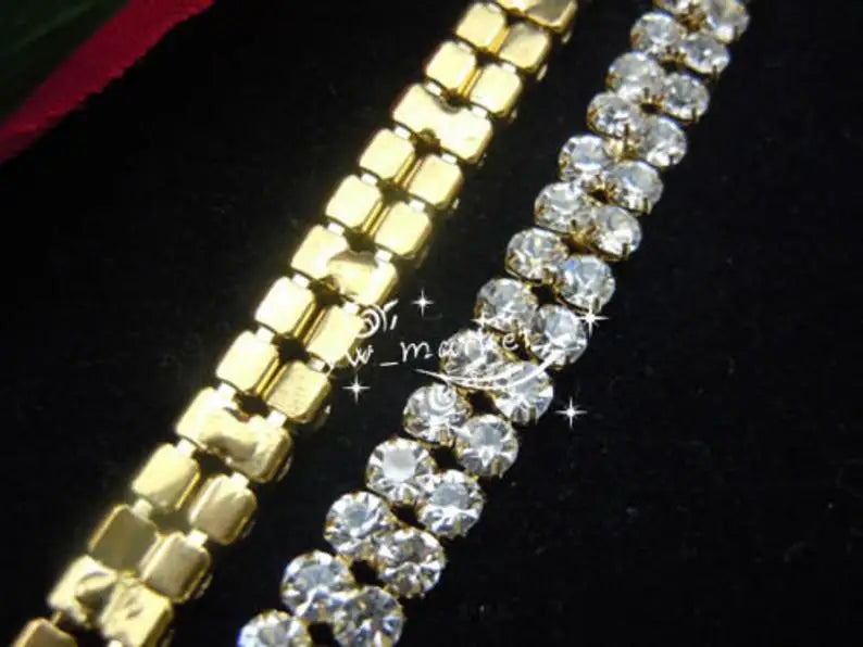 2row chains with rhinestones  Costume Dress sew on Silver Golden crafts supplies 1 Yard