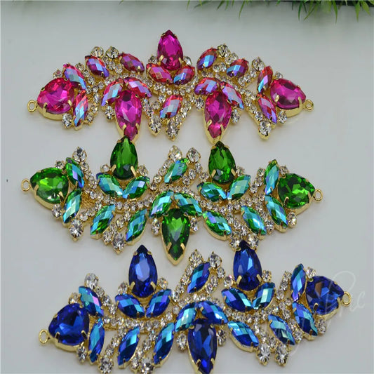 Sewing Color Crystal AB Rhinestone Applique Strass Trims Gold Base Bikini Crafts Dress Sew on (K9038)