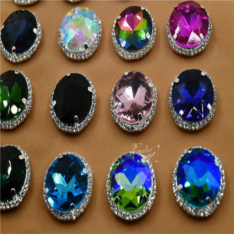 27mm Gems Round Flower Crystal Rhinestone with silver claw sew on  Garment wedding dress  Decoration