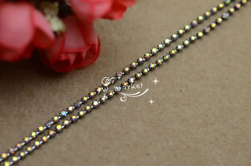 2mm~6mm Crystal AB Rhinestone Strass Chain Gun Black Trim Costume Dress Sewing Accessories Jewelry Making 10 yards