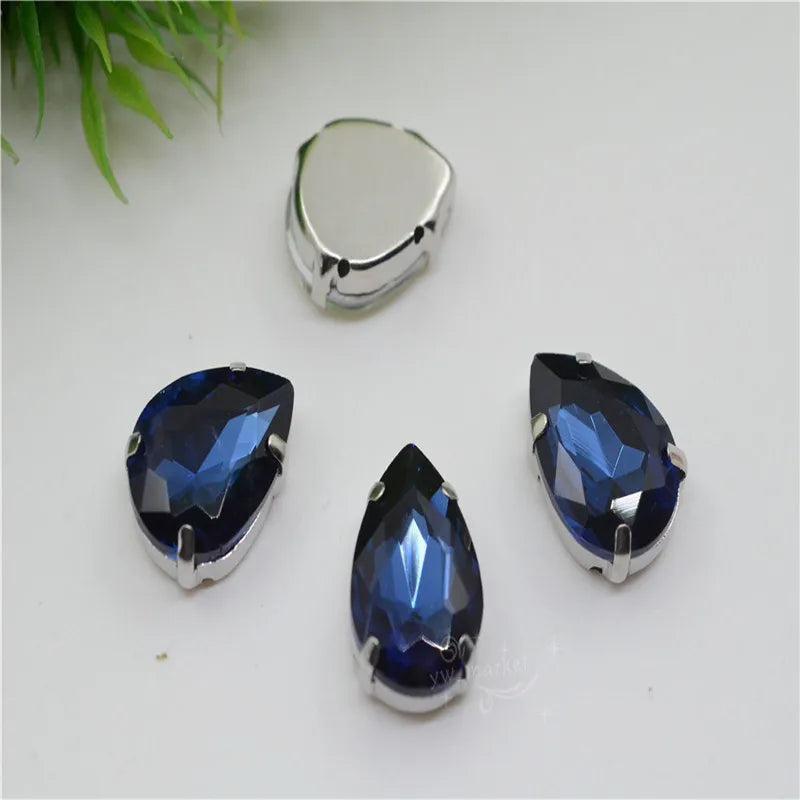 Rhinestones teardrop Stones silver claw setting for jewels soldering Sew on Glass Crystal Stones Diy Garment Clothes Shoes