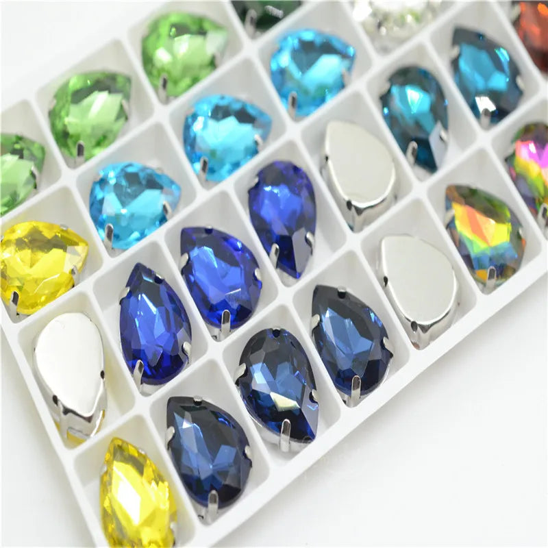 Rhinestones teardrop Stones silver claw setting for jewels soldering Sew on Glass Crystal Stones Diy Garment Clothes Shoes