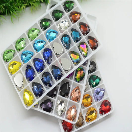 Rhinestones teardrop Stones silver claw setting for jewels soldering Sew on Glass Crystal Stones Diy Garment Clothes Shoes