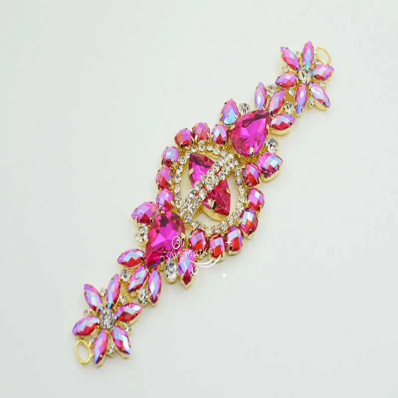 1 pcs Flower shape rose pink   Costume Wedding Dress Applique  Crystal Rhinestone  Sewing On(K9042)