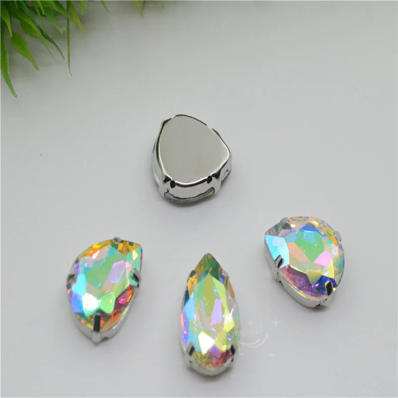 Rhinestones teardrop Stones silver claw setting for jewels soldering Sew on Glass Crystal Stones Diy Garment Clothes Shoes