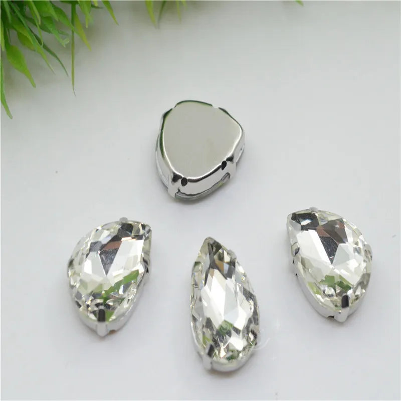 Rhinestones teardrop Stones silver claw setting for jewels soldering Sew on Glass Crystal Stones Diy Garment Clothes Shoes