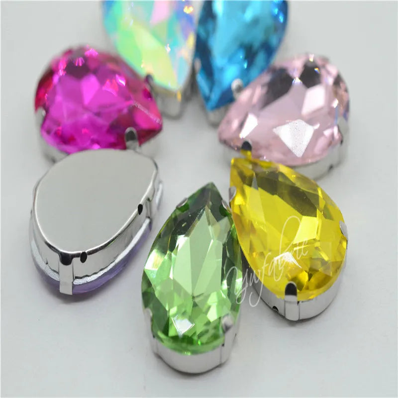 Rhinestones teardrop Stones silver claw setting for jewels soldering Sew on Glass Crystal Stones Diy Garment Clothes Shoes