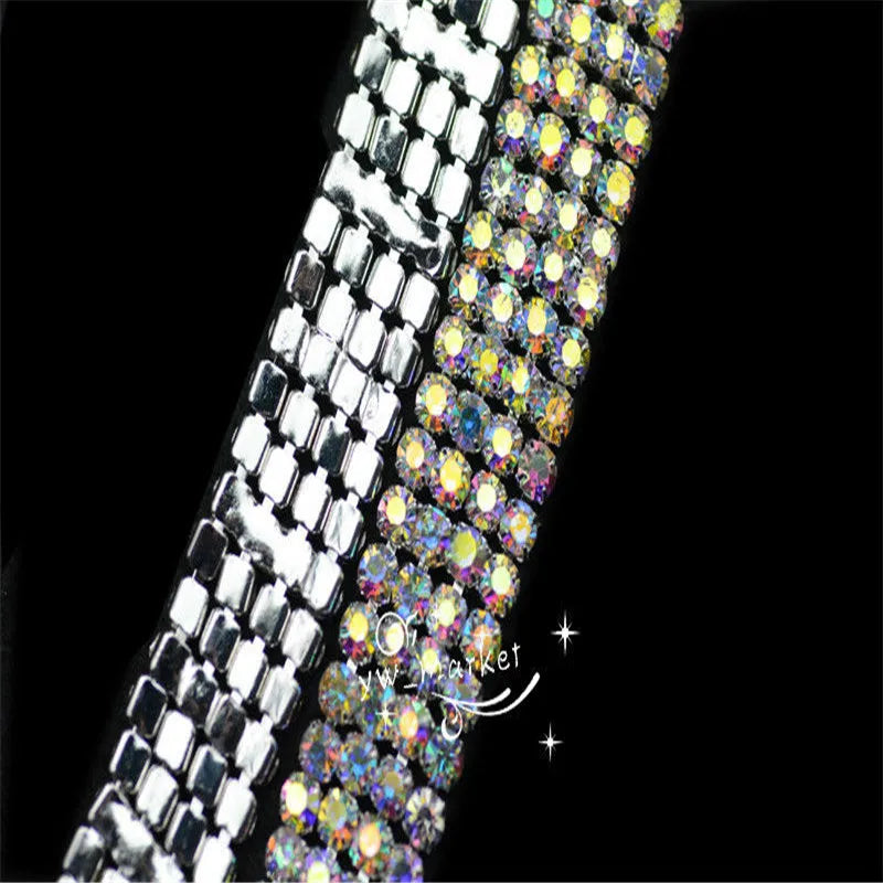 2 row 3 row 4 row 6 row crystal AB rhinestone trim close silver chain wedding decoration  sewing accessories 1 yard