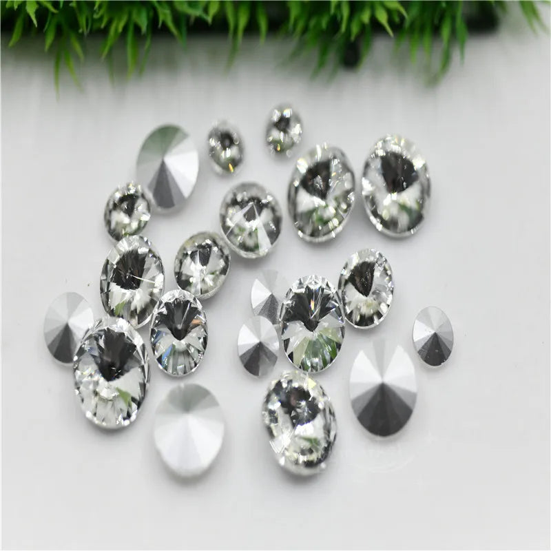 bulk Rhinestones rivoli Glass Crystal pointback strass Stone clear ab Jewelry Making garment applique 6mm 8mm 10mm  20mm