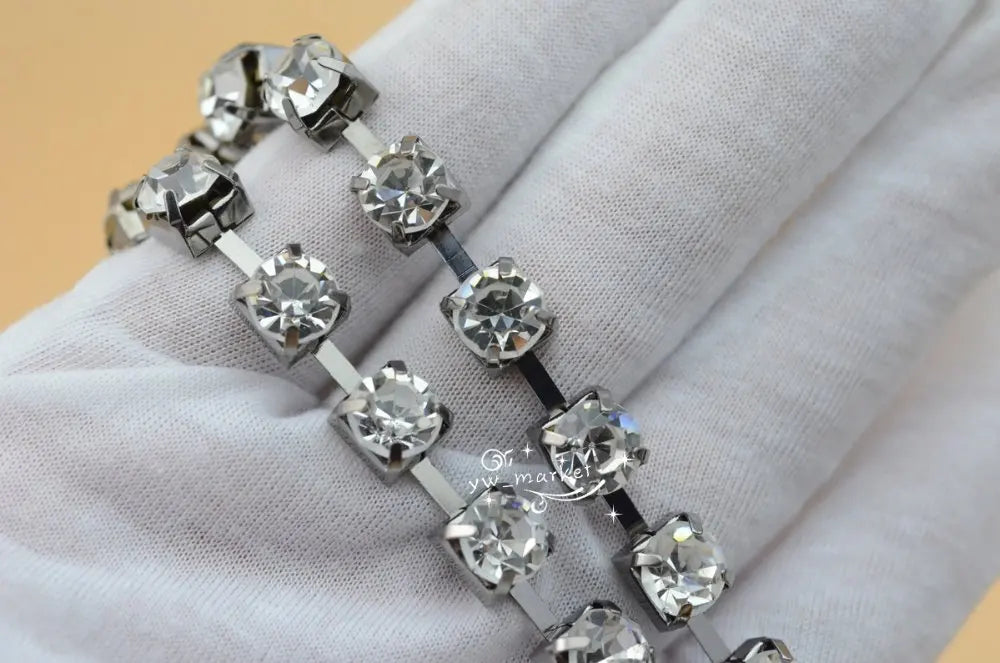 SS38 8mm 888 Clear Crystal Rhinestone Chain Gun Black bridal appliques trims 10 yard