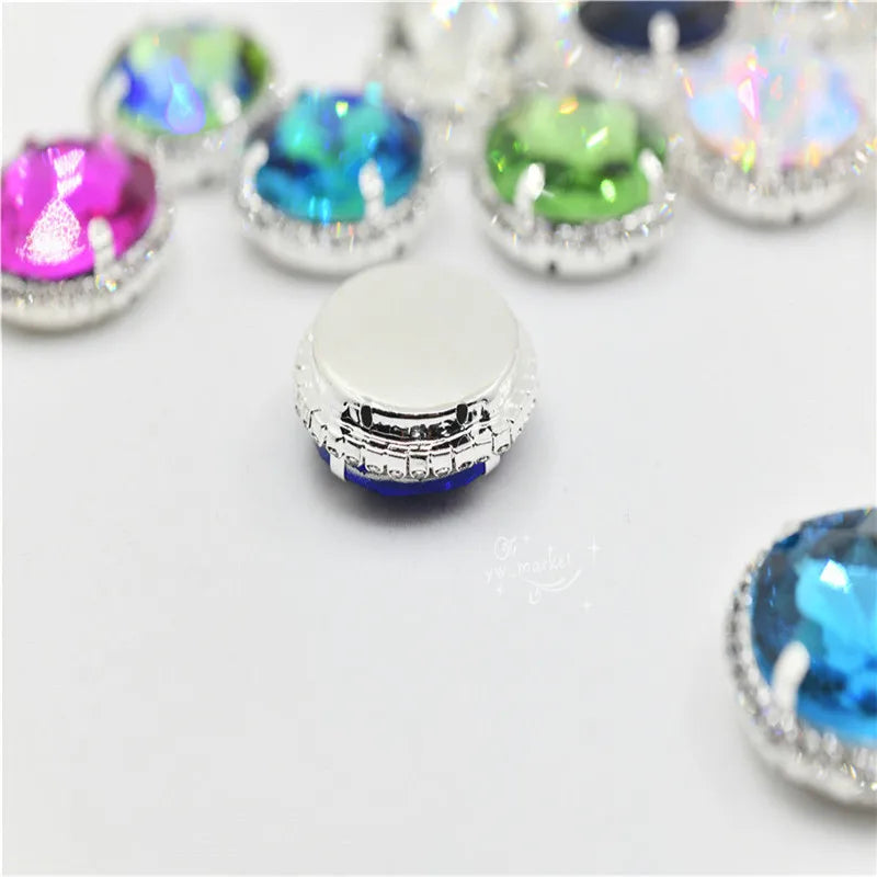 27mm Gems Round Flower Crystal Rhinestone with silver claw sew on  Garment wedding dress  Decoration