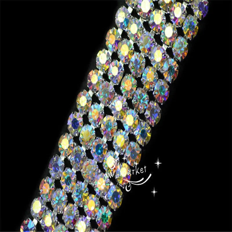 2 row 3 row 4 row 6 row crystal AB rhinestone trim close silver chain wedding decoration  sewing accessories 1 yard