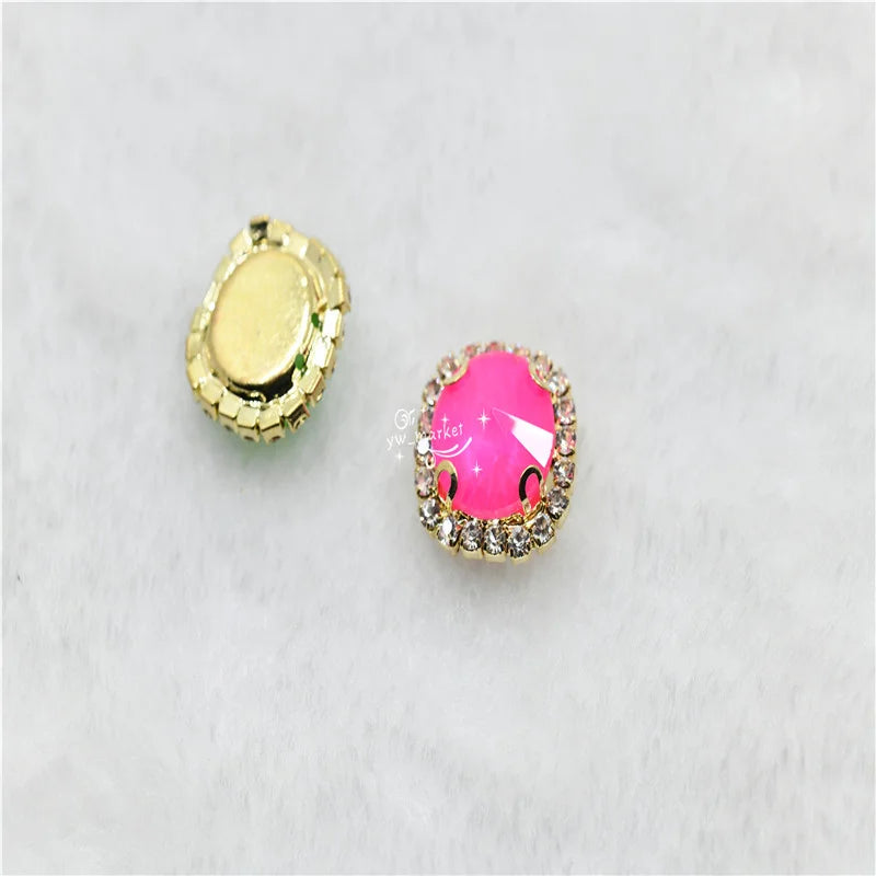 Sew On  Golden Claw Rhinestones Neon Color  Flatback Applique Diamond Buttons Dress Costume  Clothing 12mm 14mm