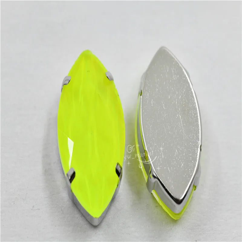 Neon Rhinestones Navette with strong Silver Setting dress Sew On Jewellery Soldering 9x18mm 17x32mm