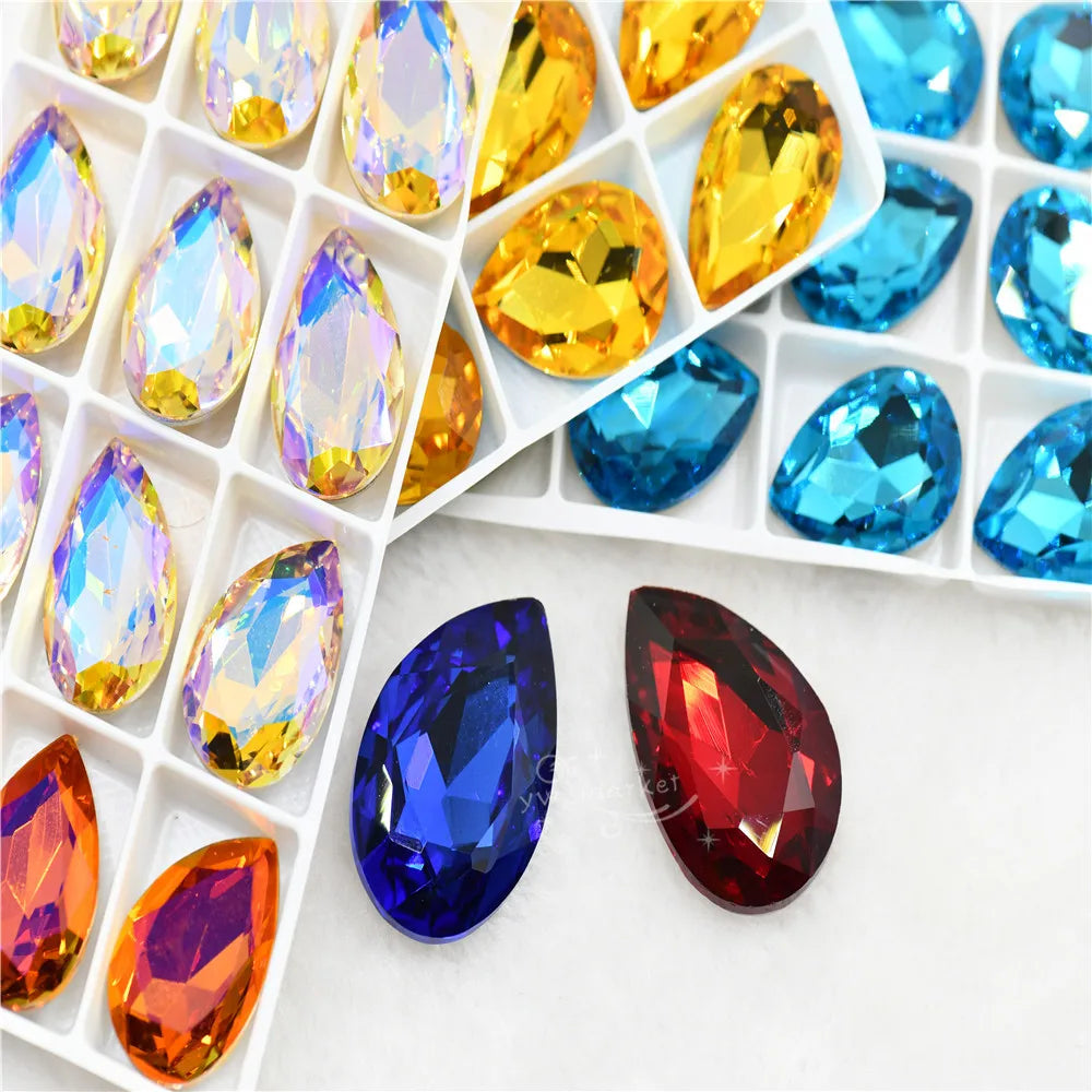 k9 glass crystal Rhinestones Pointback teardrop  super glitter crafts  Wedding Dress Beads For Jewelry Making