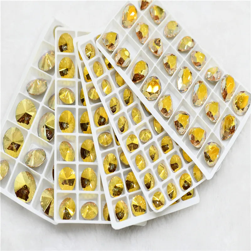 k9 glass Sunshine strass stone beads for  jewels making Rhinestones for DIY Apparel Clothing Decoration teadrop Rivoli