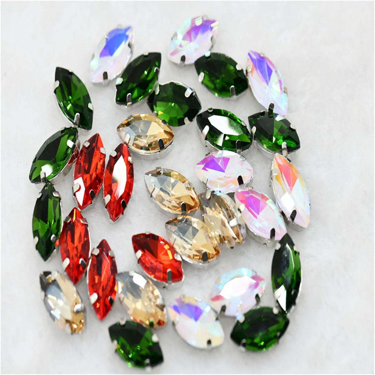 Navette Christmas style glass beads with claw setting clothing sew on jewels making shoes bags Home Decoration