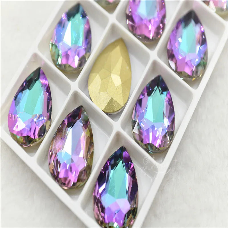 Glitter Rhinestone Glass beads Pointback teardrop crystal stones to make crafts jewels Decoration Diamonds for needlework