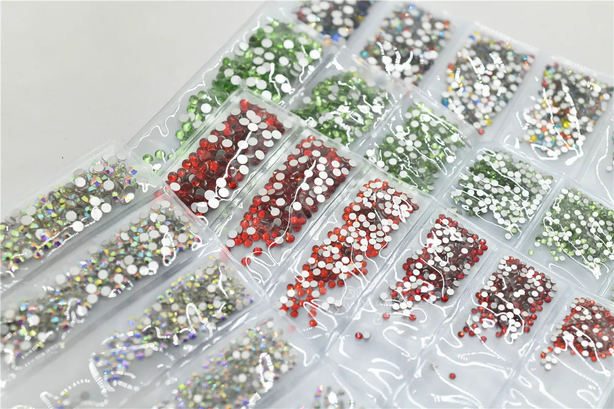 nails flatback rhinestones Nail Art Accessories non hotfix  crystals beads  mixed size  Charms Partition by set