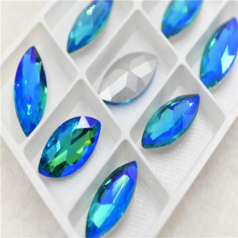 Rhinestones glass crystal stones aquamarine AB Rivoli Teardrop Navette square Jewels making