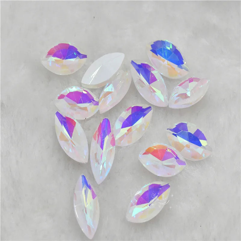 White Milk ab Rhinestones  Navette ROUND TEARDROP  Pointback  Glass Crystal Stones  Jewelry Making