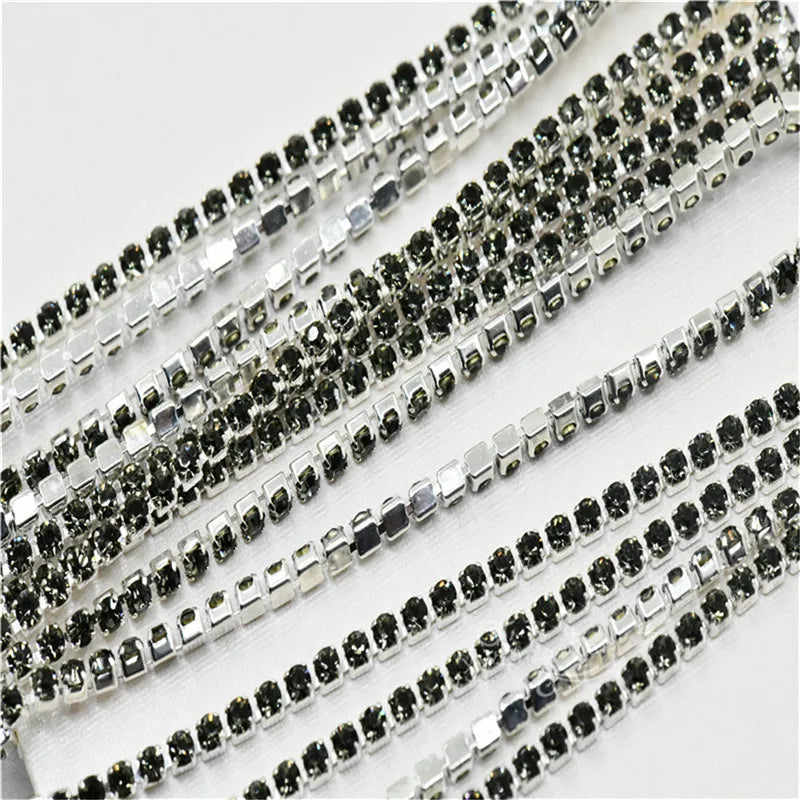 chains  for needlework Crystal Rhinestone Chain  Silver gold Trim Costume Bridal Sewing 10 yards ss6 ss8 ss16  garment crafts