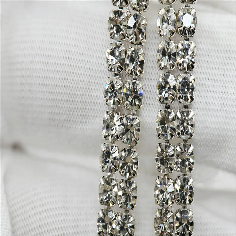 10 yards Glitter 2 rows Rhinestones chain AAA quality  silver gold claw Wholesale  Wedding decoration bride Dress sewing trim