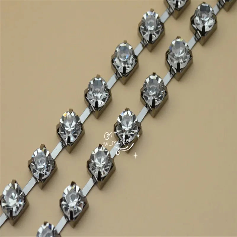 SS28 6mm Crystal Clear Rhinestone Chain Trim Black  sew on 10 yard