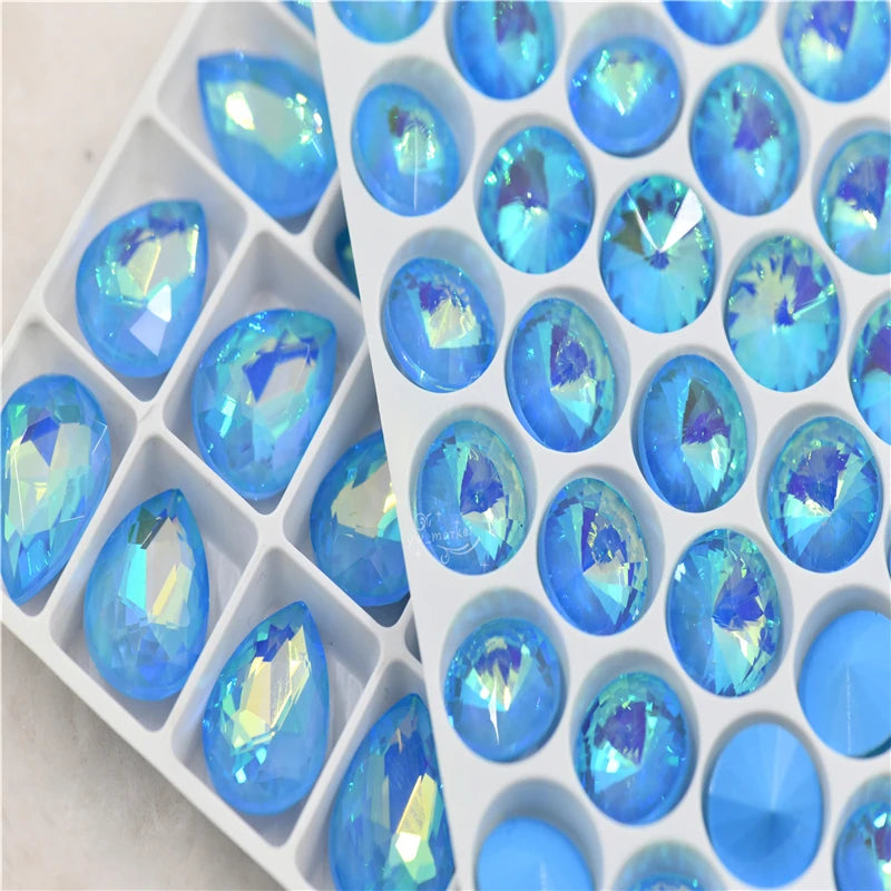 Aquamarine mocha AB glass  beads applique bright stones Crystals for jewelry diy teardrop square round