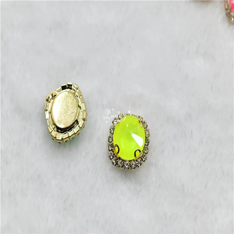 Sew On  Golden Claw Rhinestones Neon Color  Flatback Applique Diamond Buttons Dress Costume  Clothing 12mm 14mm