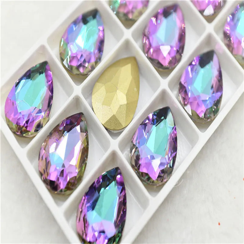 Stones violet Color Diamond Decoration Rivoli Teardrop Navette Glittle  Electroplating Effect   Jewels Making Rhinestones