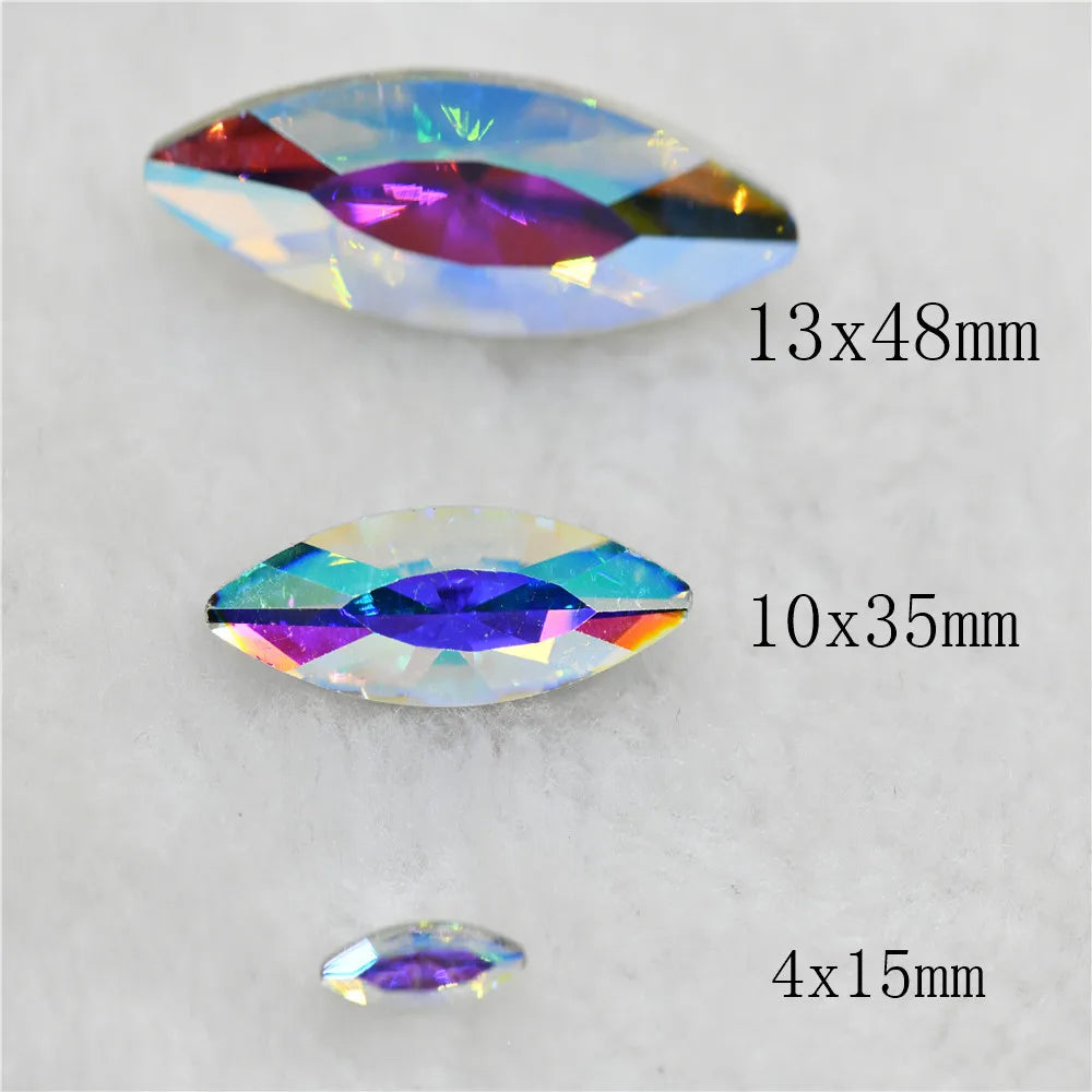 Navette Glass Crystal  Pointback Color Rhinestone Strass Stones clothing crafts Jewelry  Making 10mmX35mm 10mmx48mm 30pcs