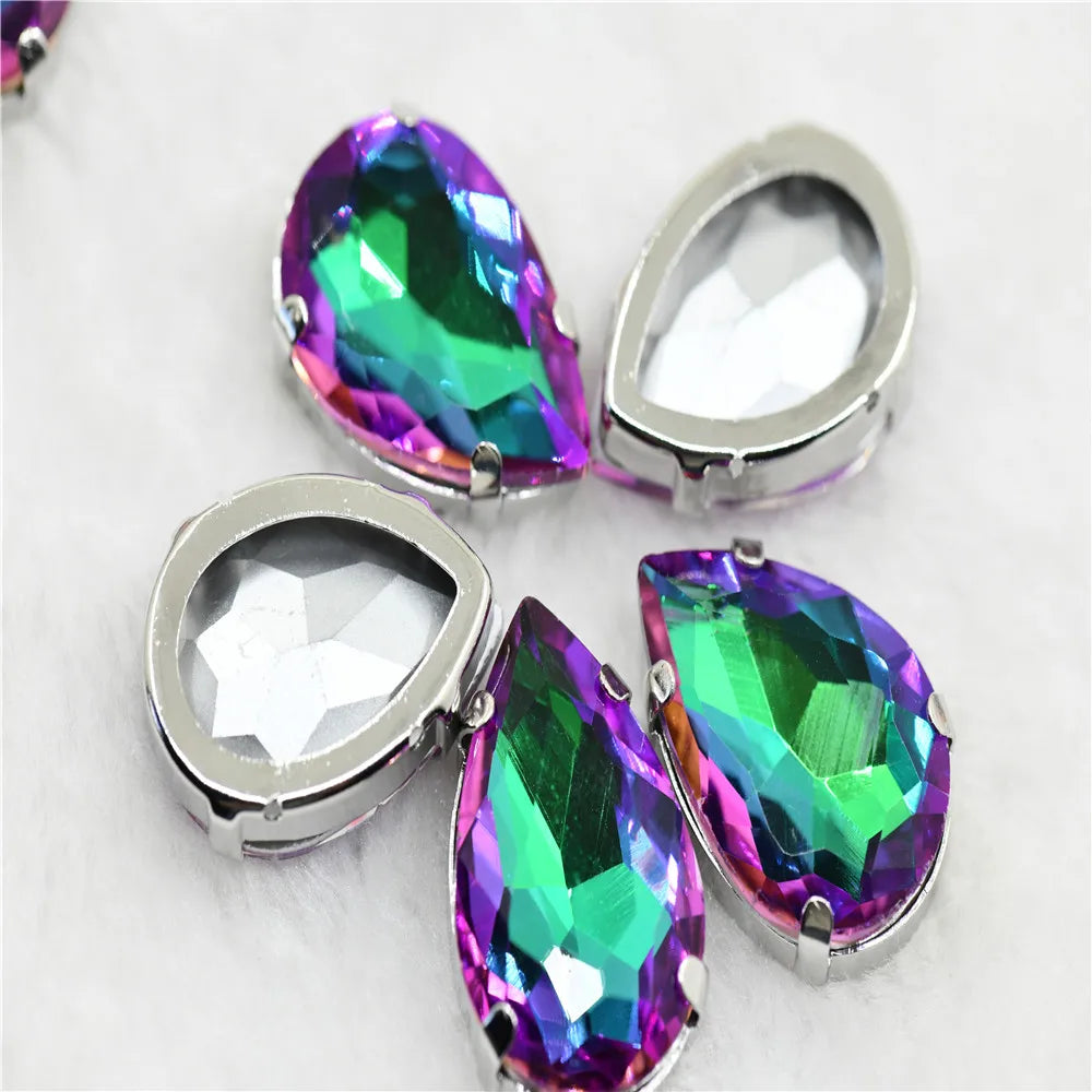 Teardrop glass rhinestones beads with claw setting sew on стразы Diamond DIY Clothing Accessories Jewelry Making silver base