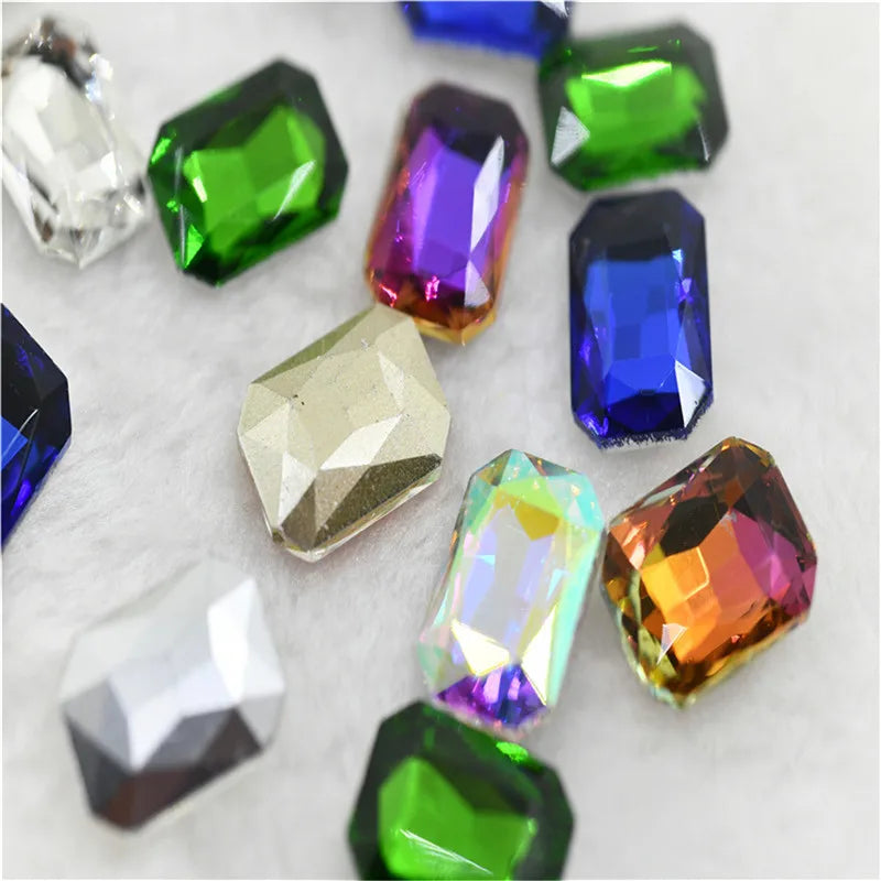 Rectangle Glitter Loose Beads Glass Crystal Pointed Back Fancy Stones Strass Rhinestone For Clothes Shoes DIY